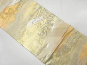 遠山に御所車・鼓・古典柄織り出し　名古屋帯